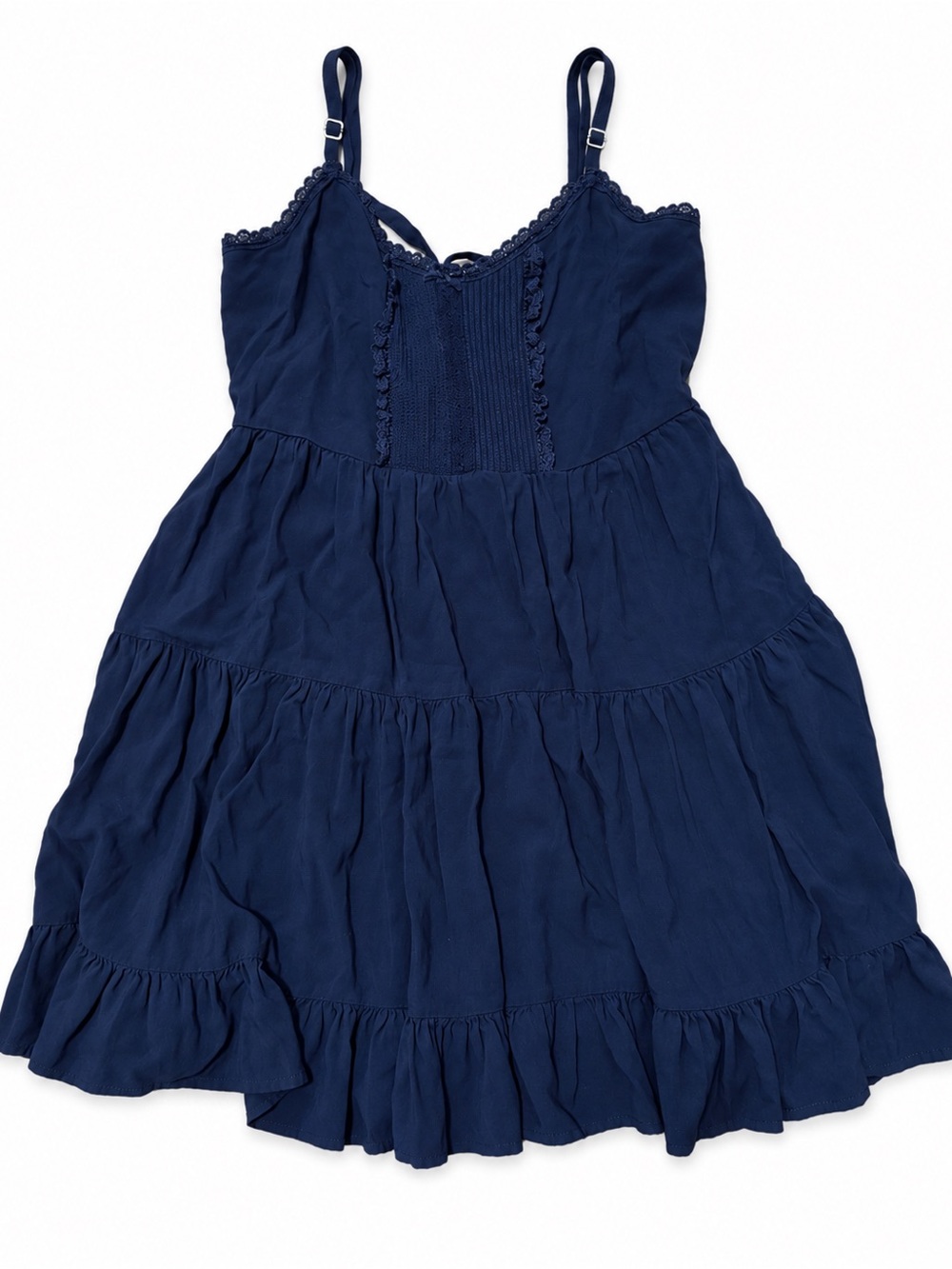 Brandy Melville Navy Blue Lace Trim Tiered Mini Dress